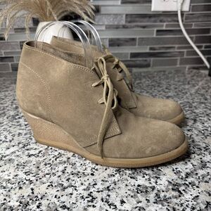 J.Crew Women's Macalister Made In Italy Taupe Suede Wedge Ankle Booties Size 10